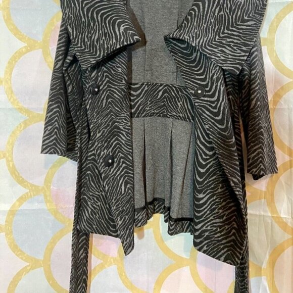 Calvin Klein Wool Jacket Women's Small Gray Zebra Stripe Button Up Belted Coat - Picture 11 of 12